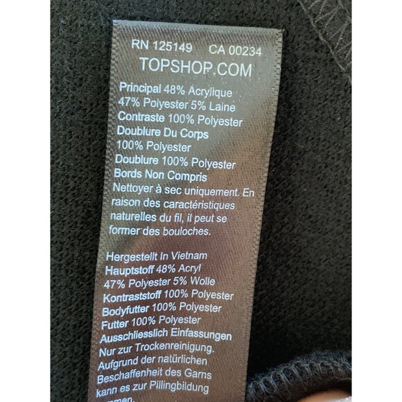 Topshop Womens Black Midweight Overcoat Size US 4 Wool Blend NWT Drop 8708 - Picture 4 of 13